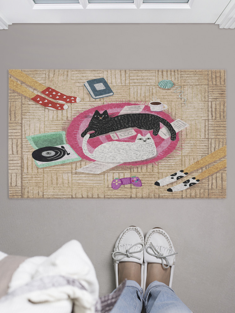 Коврик придверный «Домашние посиделки и коты» | JoyArty