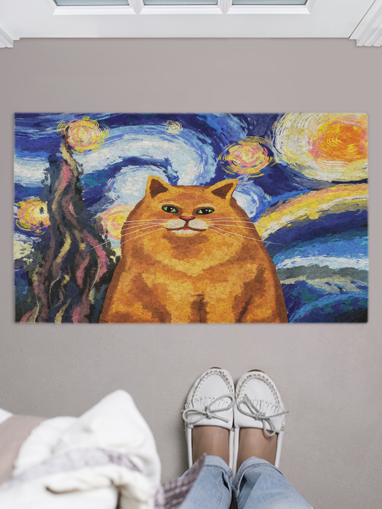 Коврик придверный «Звездная ночь и котик» | JoyArty