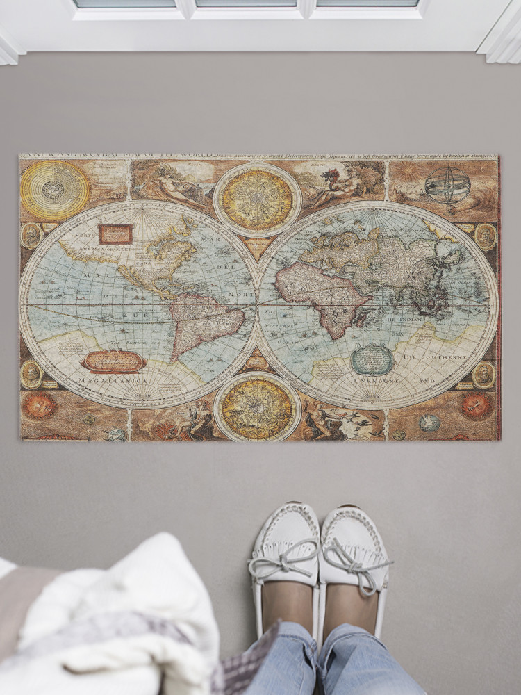 Коврик придверный «Круглая карта мира» | JoyArty