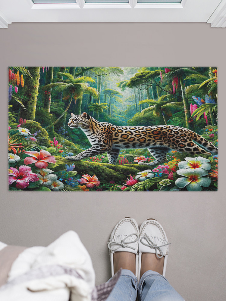 Коврик придверный «Леопард в тропиках» | JoyArty