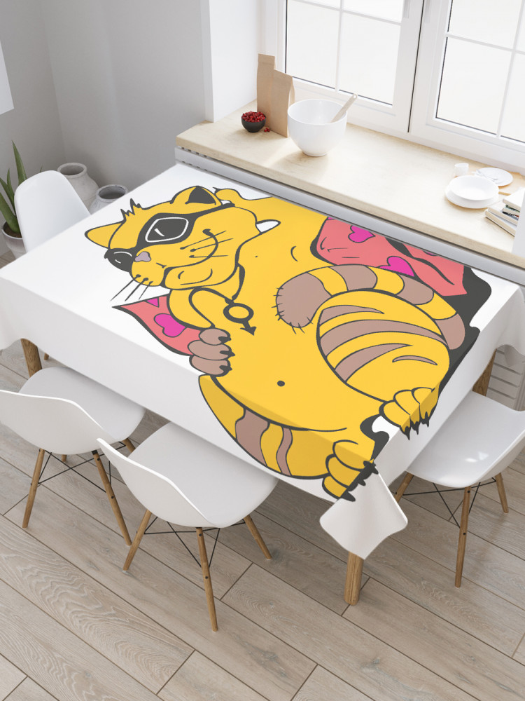 Скатерть водоотталкивающая «Ленивый кот» | JoyArty