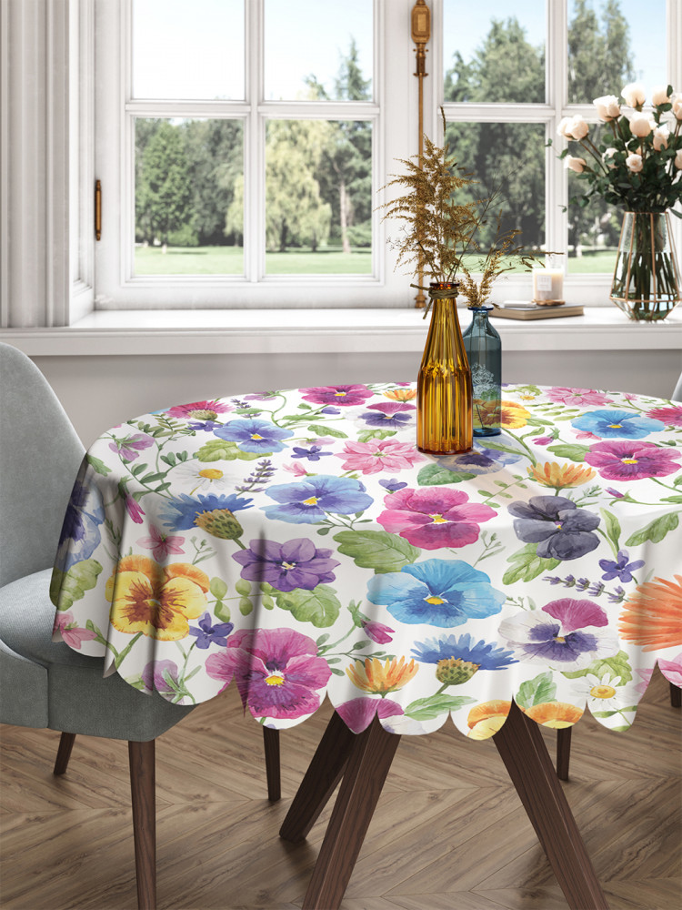 Скатерть на круглый стол «Краски цветов» | JoyArty