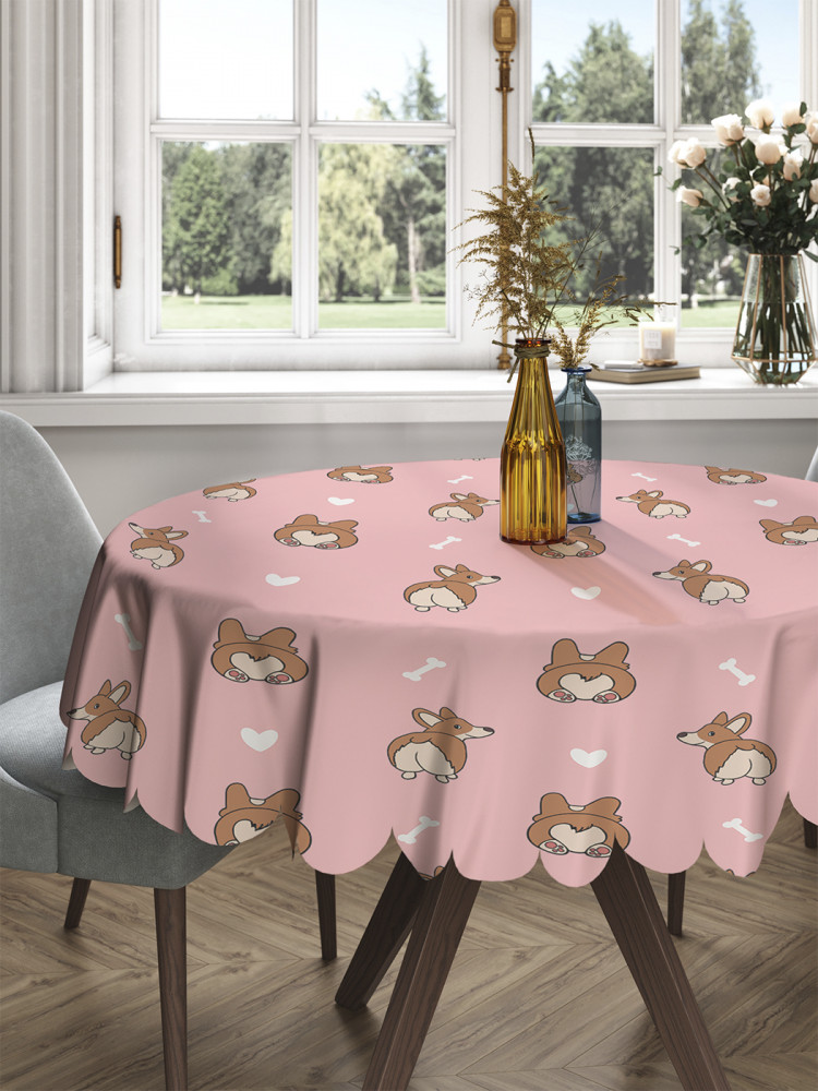 Скатерть на круглый стол «Смешные корги» | JoyArty