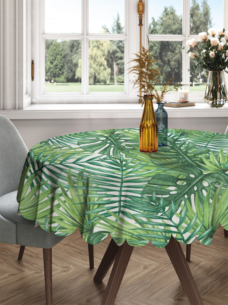 Скатерть на круглый стол «Тропические листья» | JoyArty