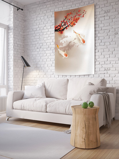 Фотопанно на стену «Рыбы кои под сакурой»