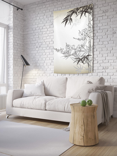 Фотопанно на стену «Цветущее дерево с пальмами»