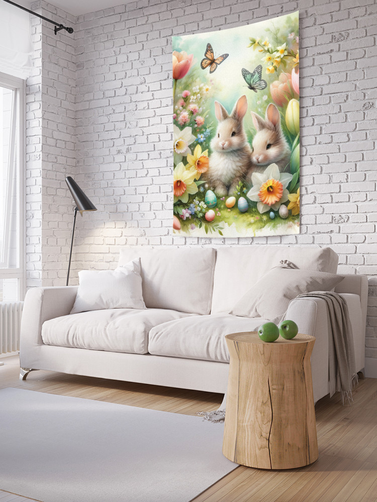 Фотопанно на стену «Зайки в цветах» | JoyArty