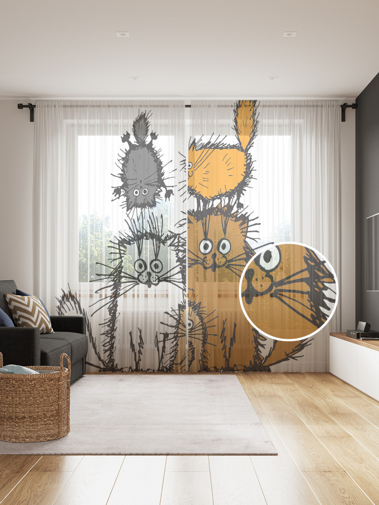 Комплект тюлей «Семейство котов» | JoyArty