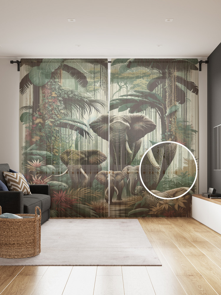 Комплект тюлей «Слоны в джунглях» | JoyArty