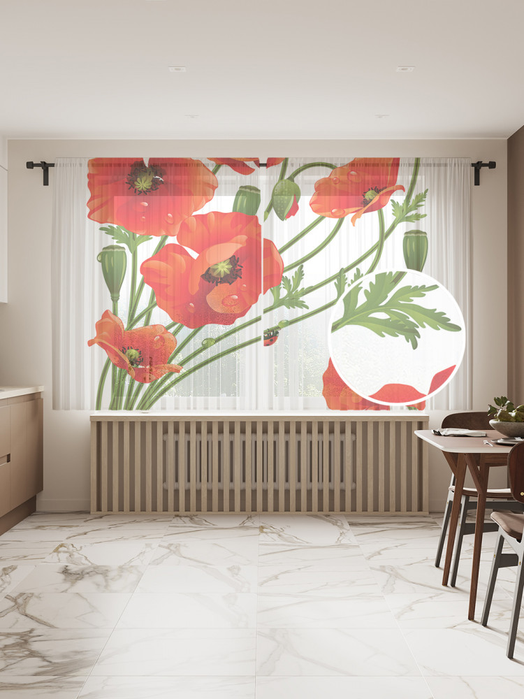 Комплект тюлей «Букет маков» | JoyArty