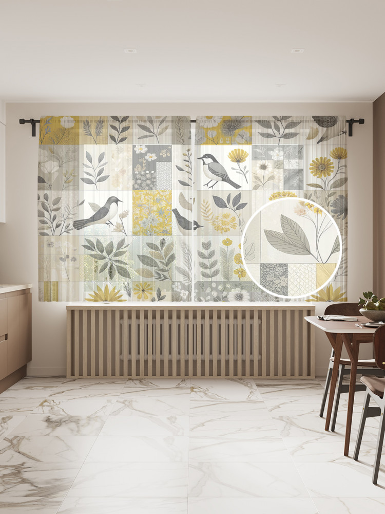 Комплект тюлей «Птички в цветах» | JoyArty