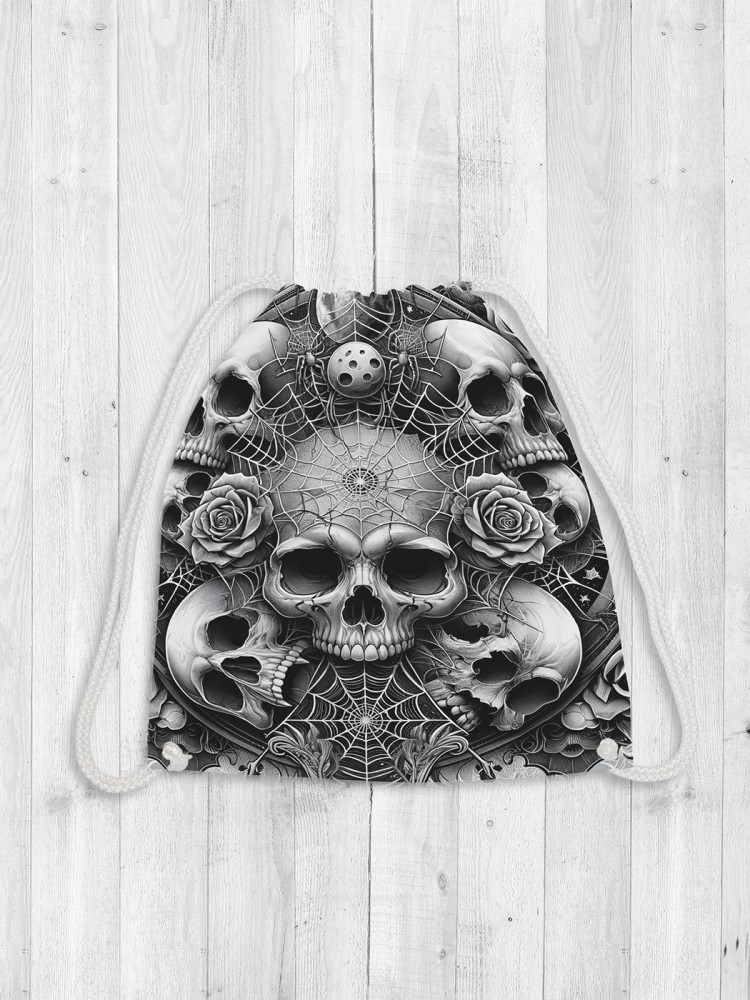 Сумка-мешок для обуви и вещей «Череп в паутинах» | JoyArty