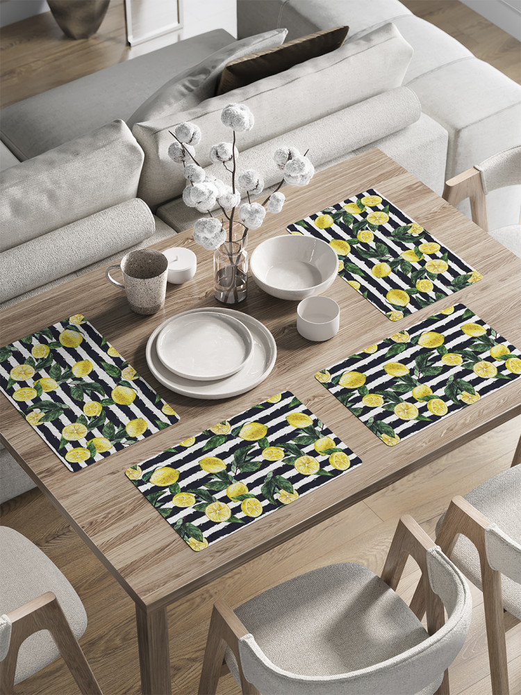 Комплект плейсматов «Лимоны на полосах» | JoyArty