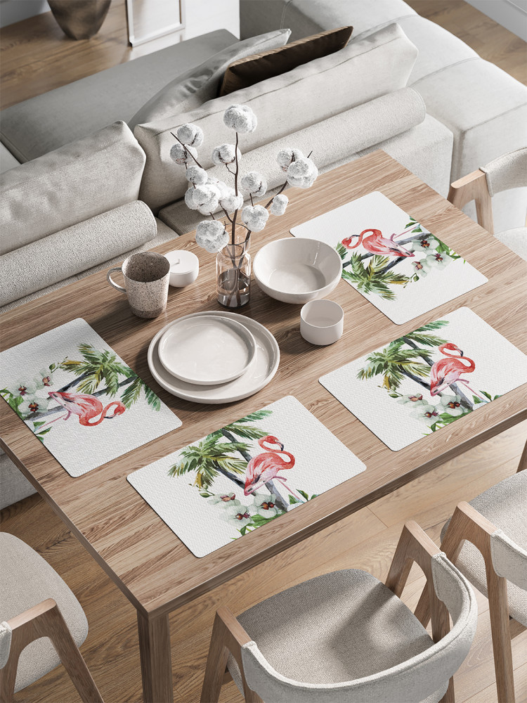 Комплект плейсматов «Фламинго под пальмой акварель» | JoyArty