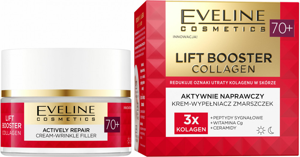 Крем-корректор для лица активно-восстанавливающий против морщин 70+ | Lift Booster Collagen | Eveline Cosmetics