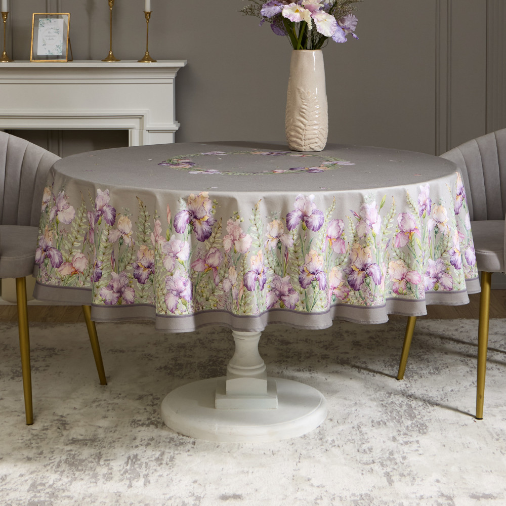 Скатерть круглая «Ирисы» | Irises Grey | Santalino