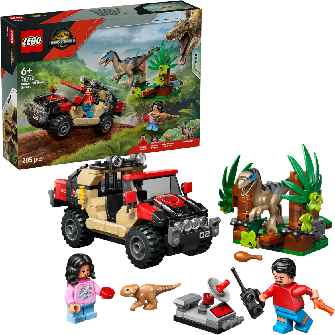 Конструктор Jurassic World 76972 Побег от раптора в бездорожье.Raptor Off-Road Escape | LEGO Jurassic World | LEGO (ЛЕГО)