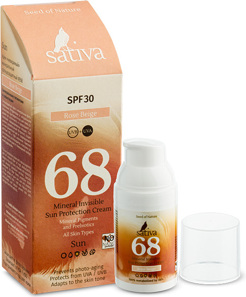 Крем для лица минеральный солнцезащитный SPF 30, оттенок Rose Beige №68 R | Sun | Sativa
