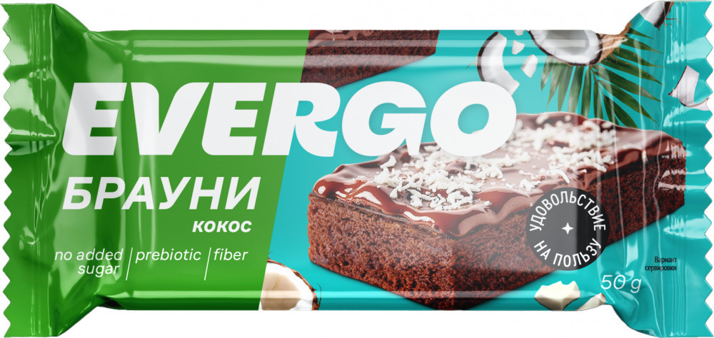 Пирожное с кокосовым вкусом протеиновое «Брауни» | Evergo