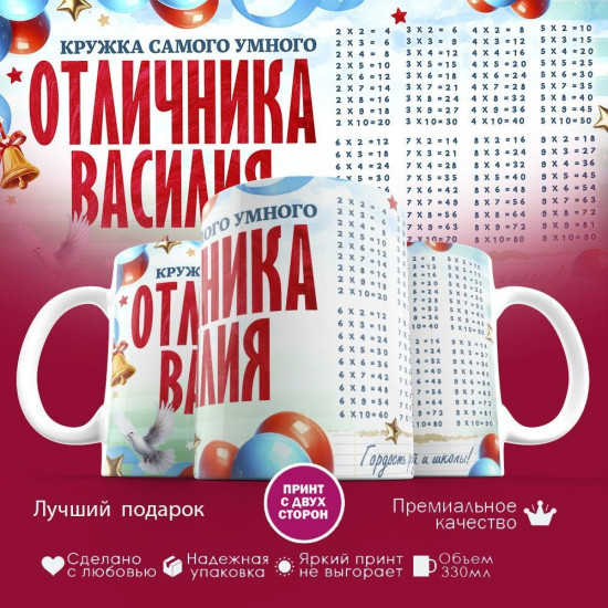 Кружка с принтом «Кружка отличника Василия»