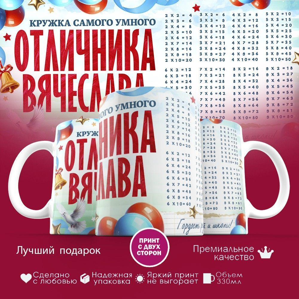 Кружка с принтом «Кружка отличника Вячеслава» | TopPoshiv