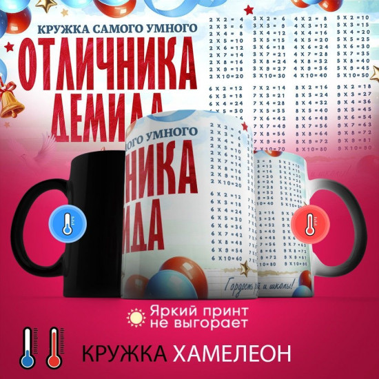 Кружка-хамелеон с принтом «Кружка отличника Демида»