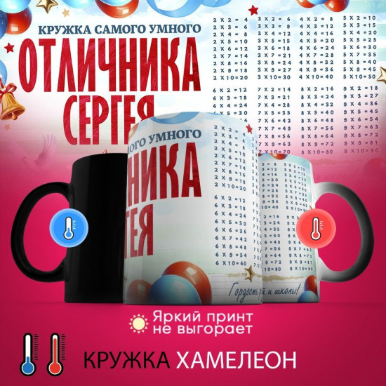 Кружка хамелеон с принтом «Кружка отличника Сергея»