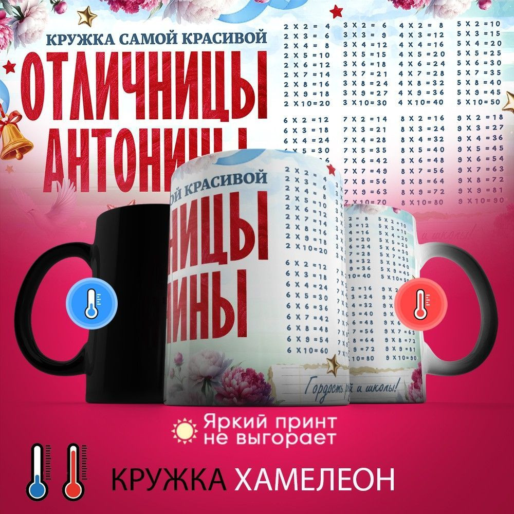 Кружка хамелеон с принтом «Кружка отличницы Антонины» | TopPoshiv