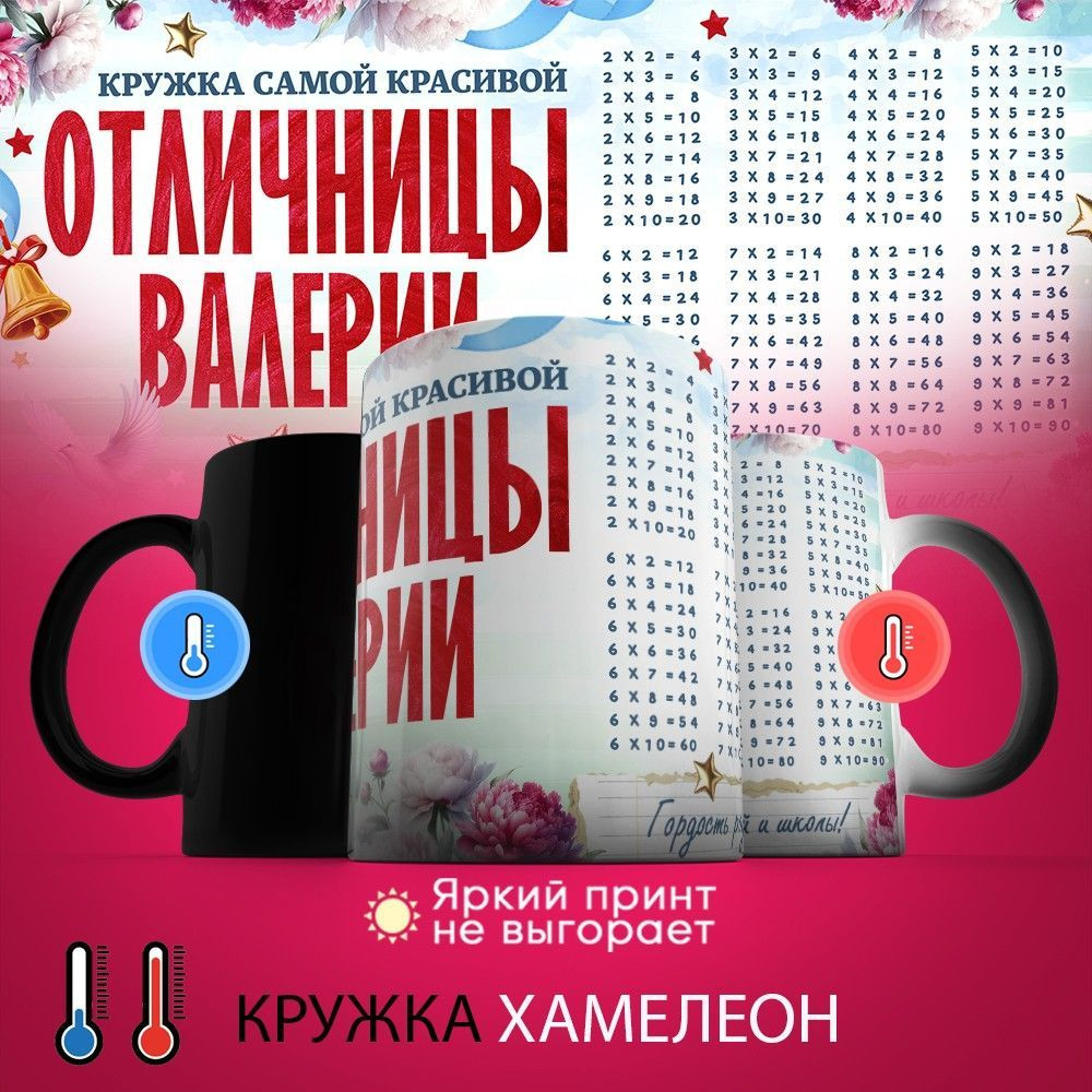 Кружка хамелеон с принтом «Кружка отличницы Валерии» | TopPoshiv