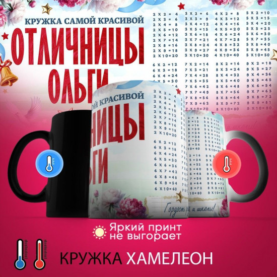 Кружка хамелеон с принтом «Кружка отличницы Ольги»