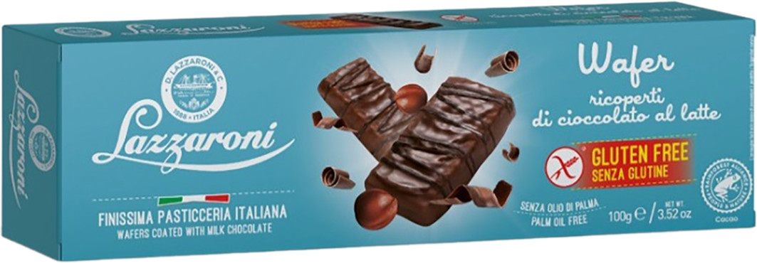 Вафли безглютеновые в молочном шоколаде с фундуком «Wafer Ricoperti al Cioccolato Senza Glutine» | Lazzaroni