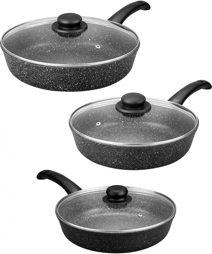 Набор посуды для приготовления из литого алюминия с крышками «Черный мрамор» | Гармония вкуса | Elan Gallery