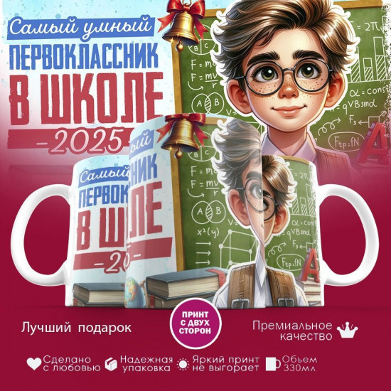 Кружка с принтом «Самый умный первоклассник в школе 2025»