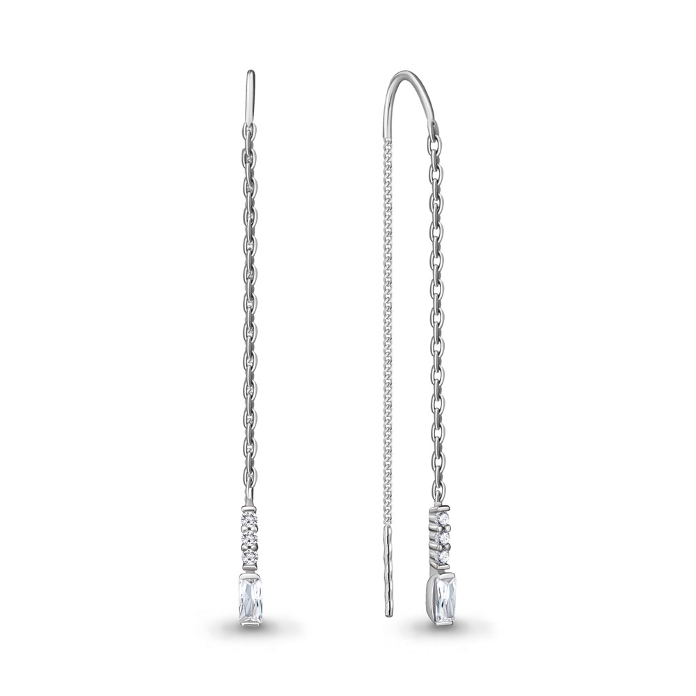 Серьги из серебра с фианитами | Baguette | Aquamarine