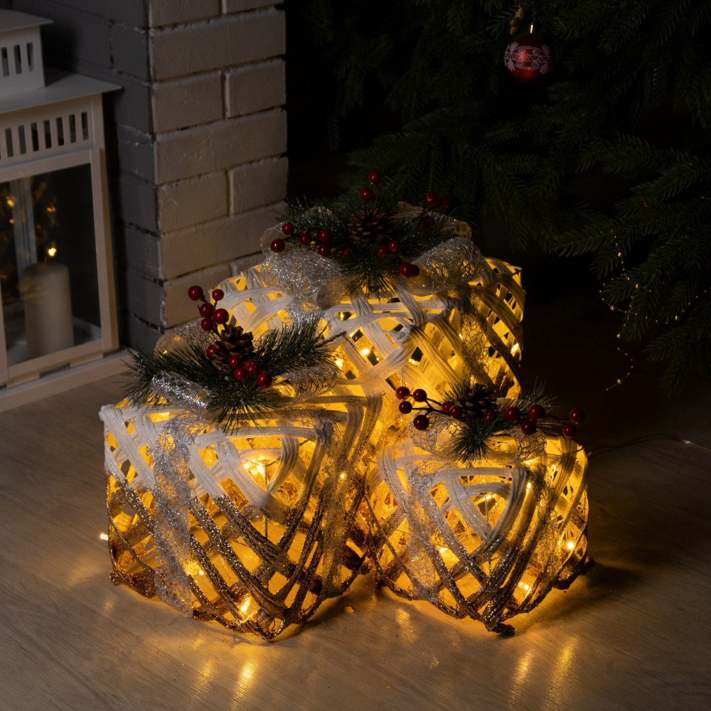 Фигура светодиодная «Белые плетёные подарки» | Luazon Lighting