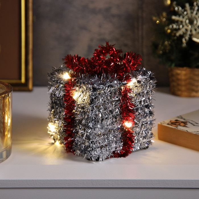 Фигура светодиодная из мишуры «Подарок серебристый» | Luazon Lighting