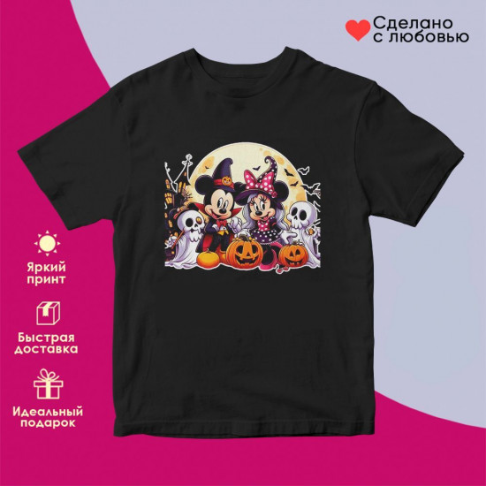 Футболка с принтом «Happy Halloween и Микки Маус»