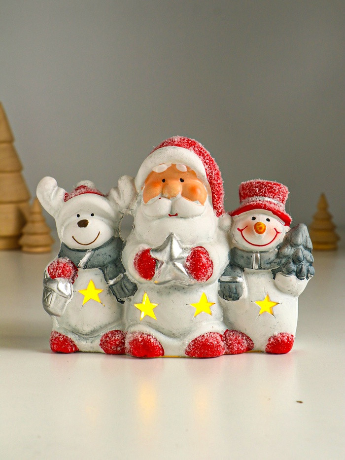 Фигурка светящаяся «Дед Мороз, снеговик и лосик»