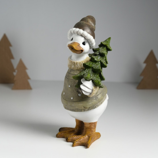 Фигурка «Гусь в свитере в горох, несёт ёлку»