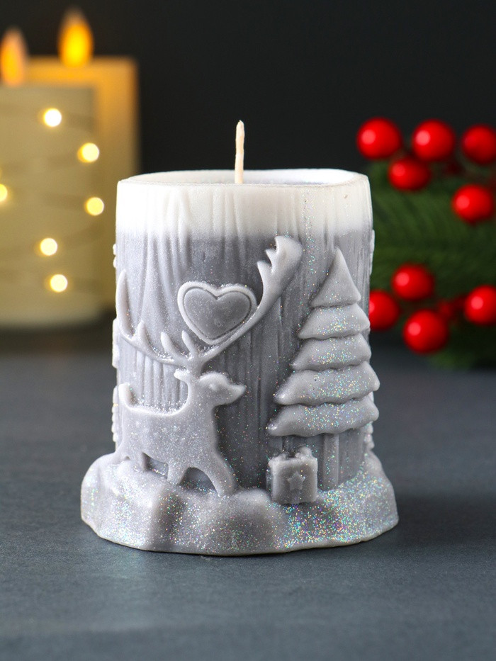 Свеча новогодняя цилиндр «Сказочный лес»