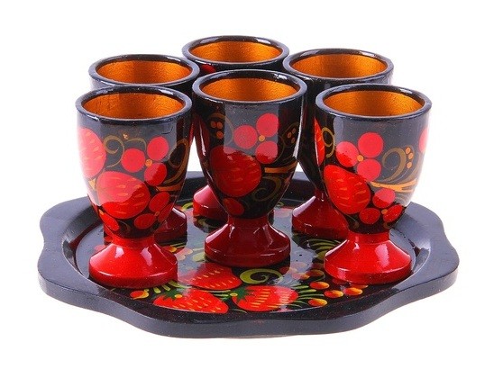 Набор рюмок с подносом, 6 шт., хохлома | Хохломская роспись