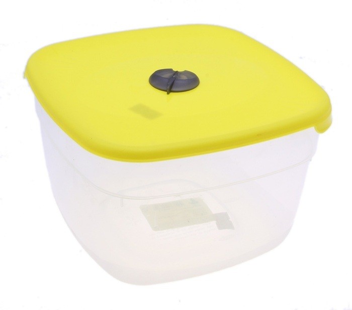 Контейнер с крышкой для СВЧ (2,2 л) квадратный, лимон | Часики | Plastic Centre