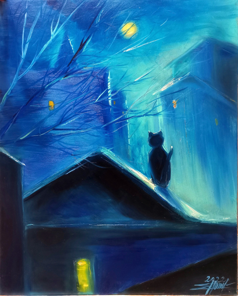 Картина маслом «Лунная ночь» | Good Vibes Art