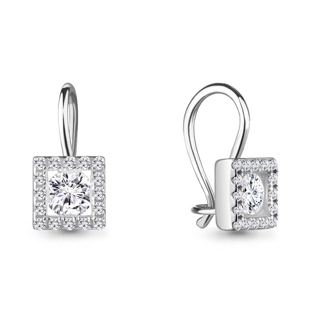 Серьги из серебра с фианитами | Happy | Aquamarine