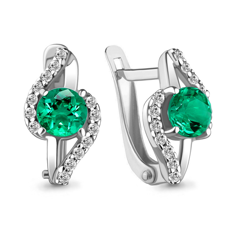 Серьги из серебра с фианитами и наноизумрудами | Клеопатра | Aquamarine