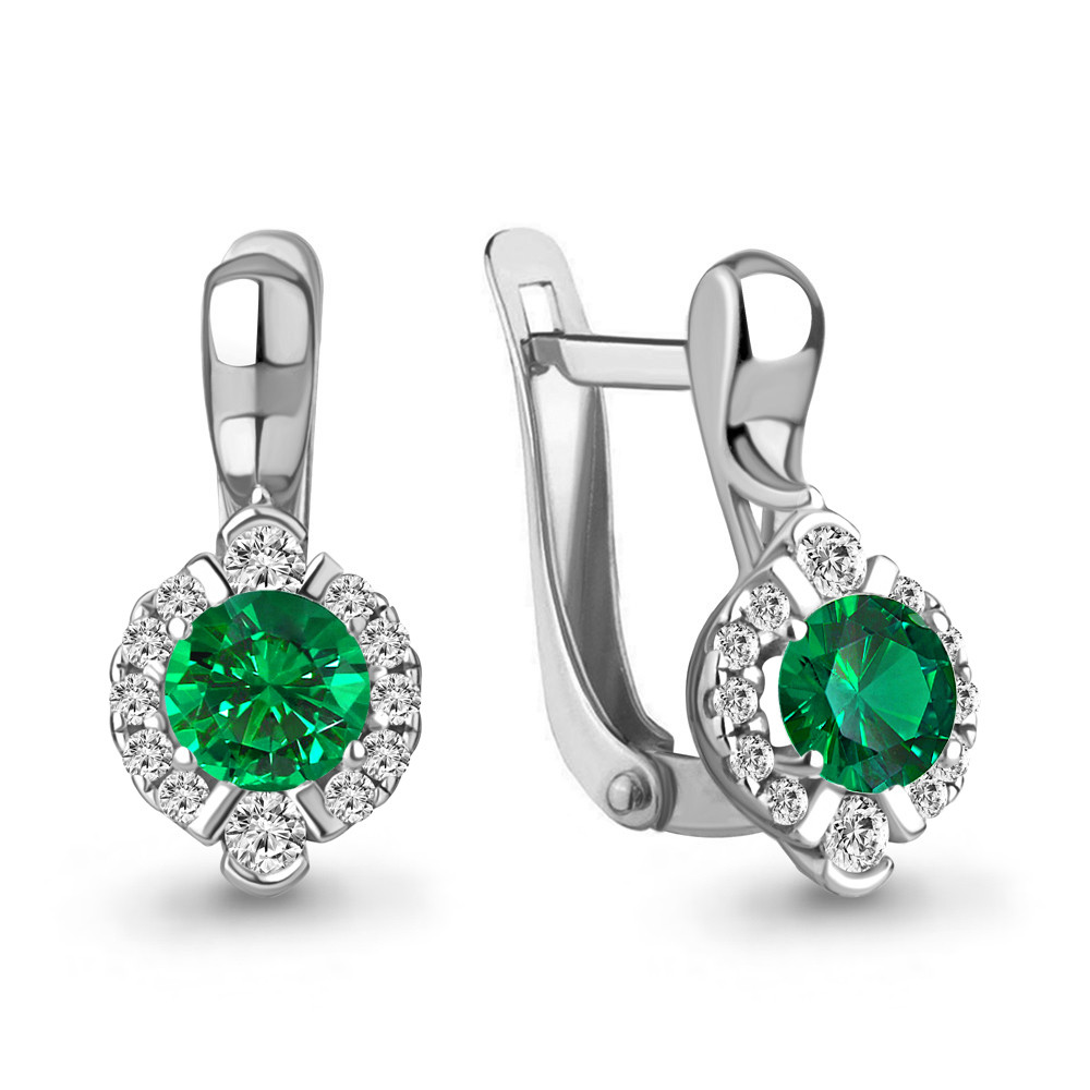 Серьги из серебра с наноизумрудами и фианитами | Клеопатра | Aquamarine