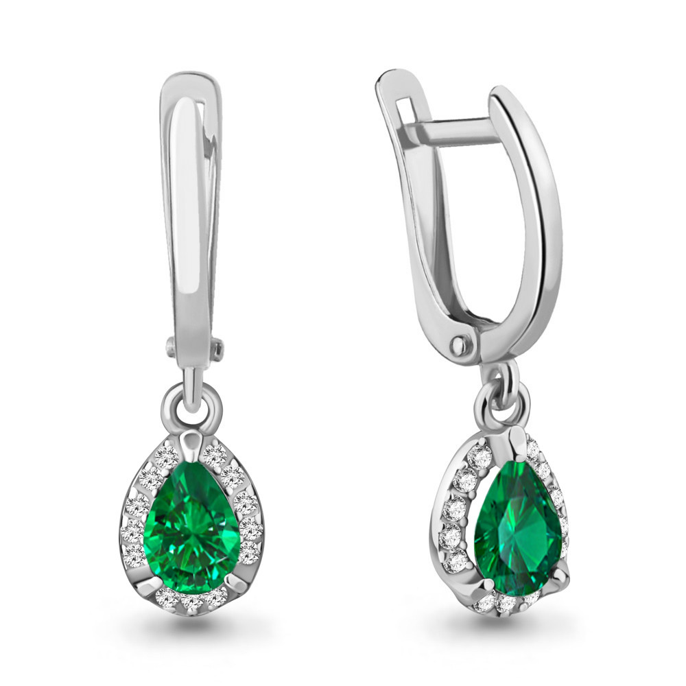 Серьги из серебра с фианитами и наноизумрудами | Клеопатра | Aquamarine