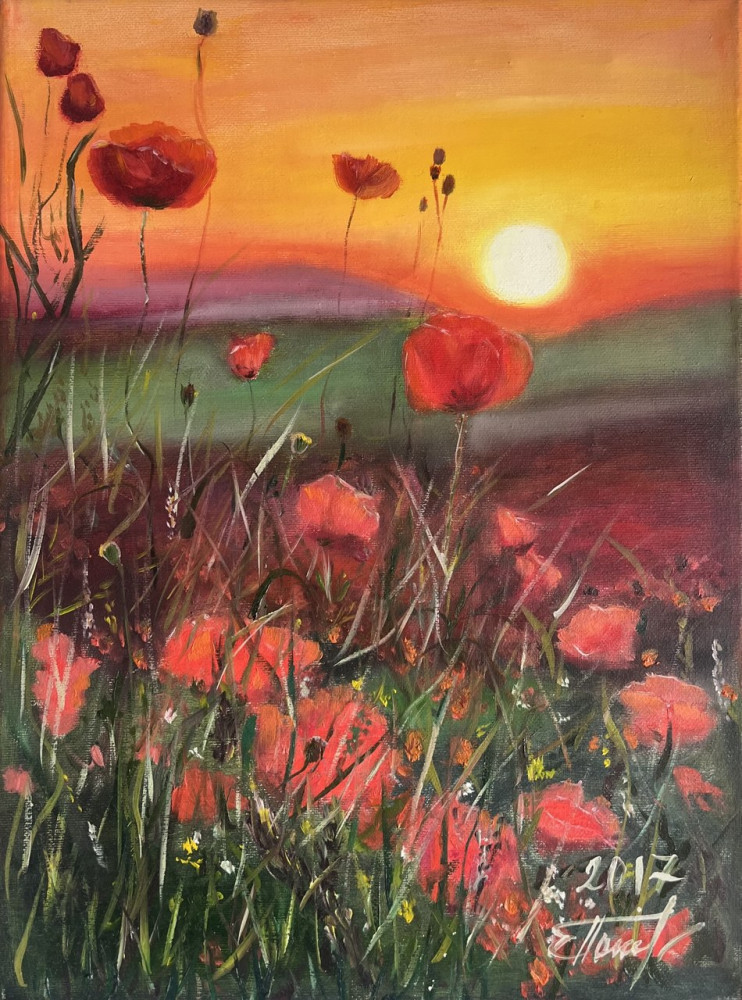 Картина маслом «Маки на закате» | Good Vibes Art