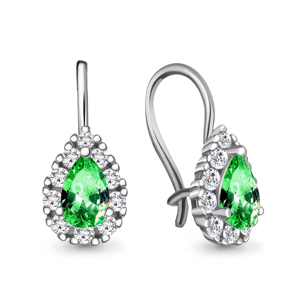 Серьги из серебра с фианитами и стеклом | Happy | Aquamarine