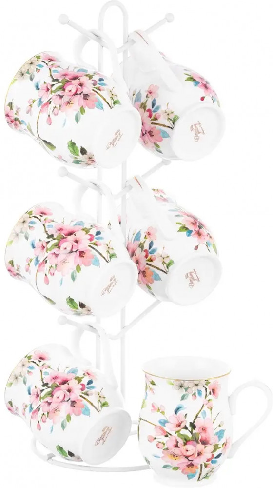 Набор кружек на подставке «Яблоневый цвет на белом» | Яблоневый цвет на белом | Elan Gallery